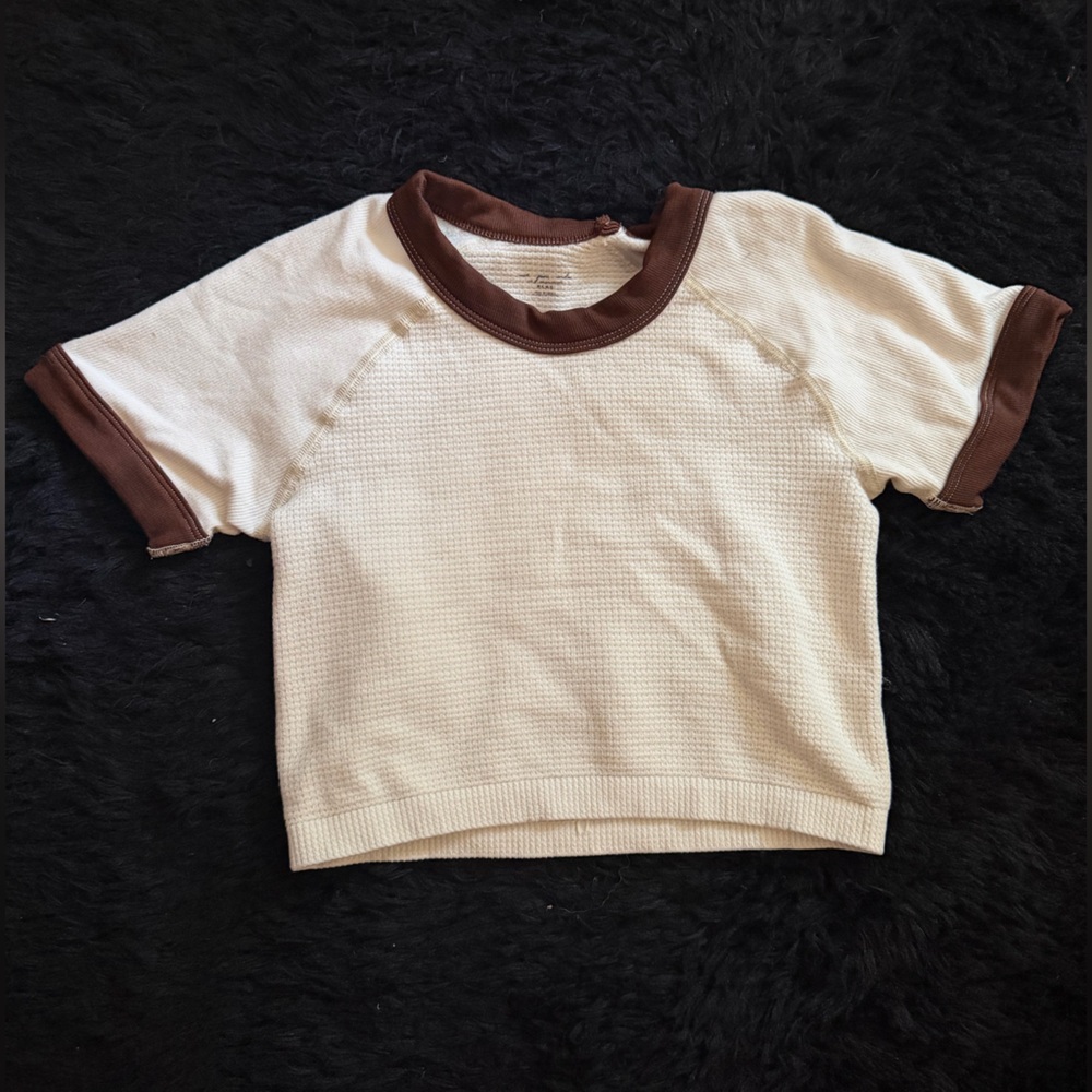 Urban Outfitters cropped Cream and Brown Tee